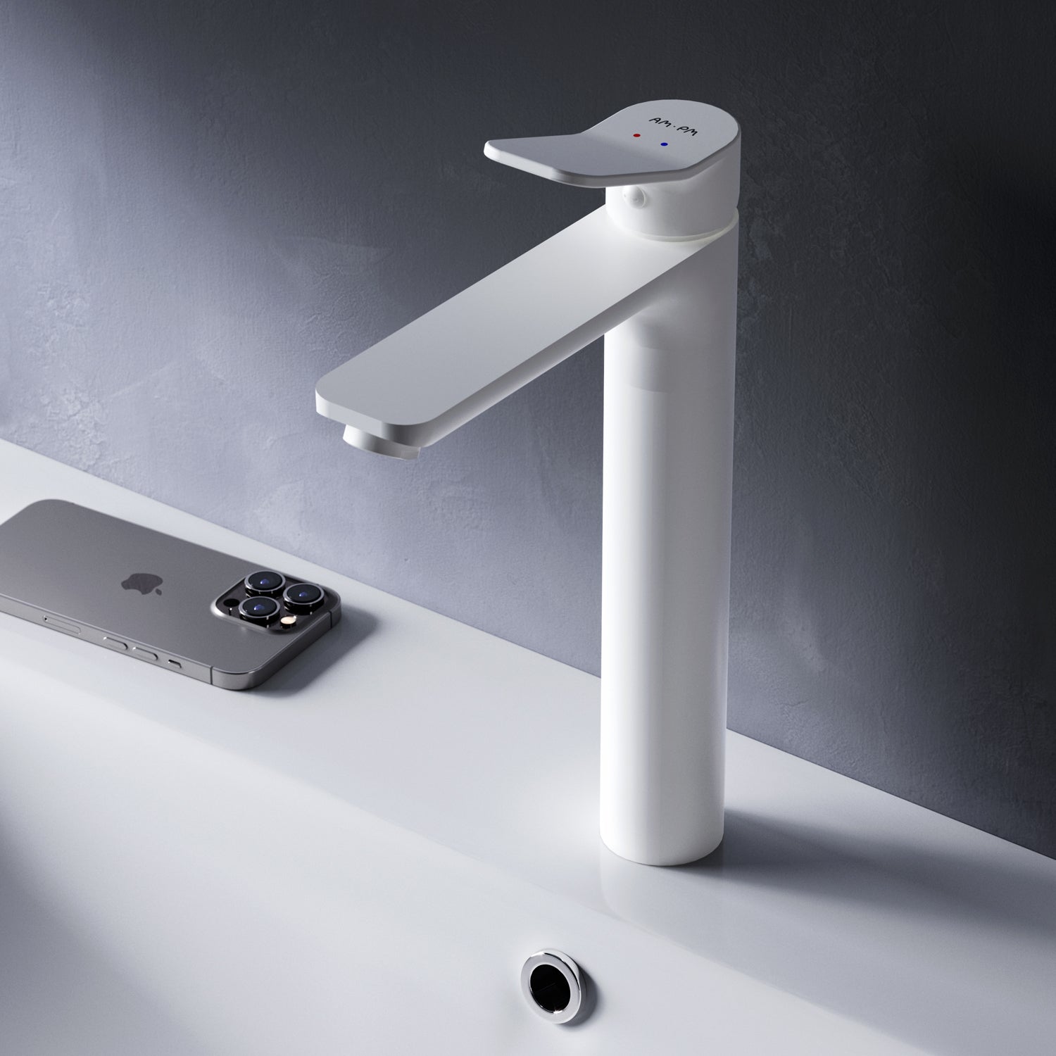 Robinet de salle de bain FXA92233, robinet de lavabo X-Joy, haut, avec bonde à clic, blanc