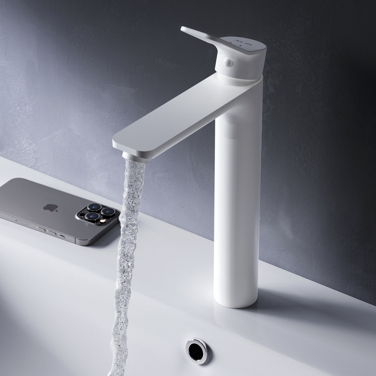 Robinet de lavabo haut X-Joy avec bonde à clic, blanc–FXA92233