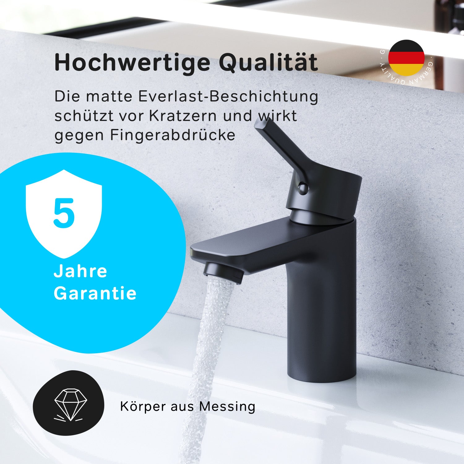 FXB02122 Bad Armatur X-Joy S Waschtischarmatur Wasserhahn, Schwarz ampm-store.de