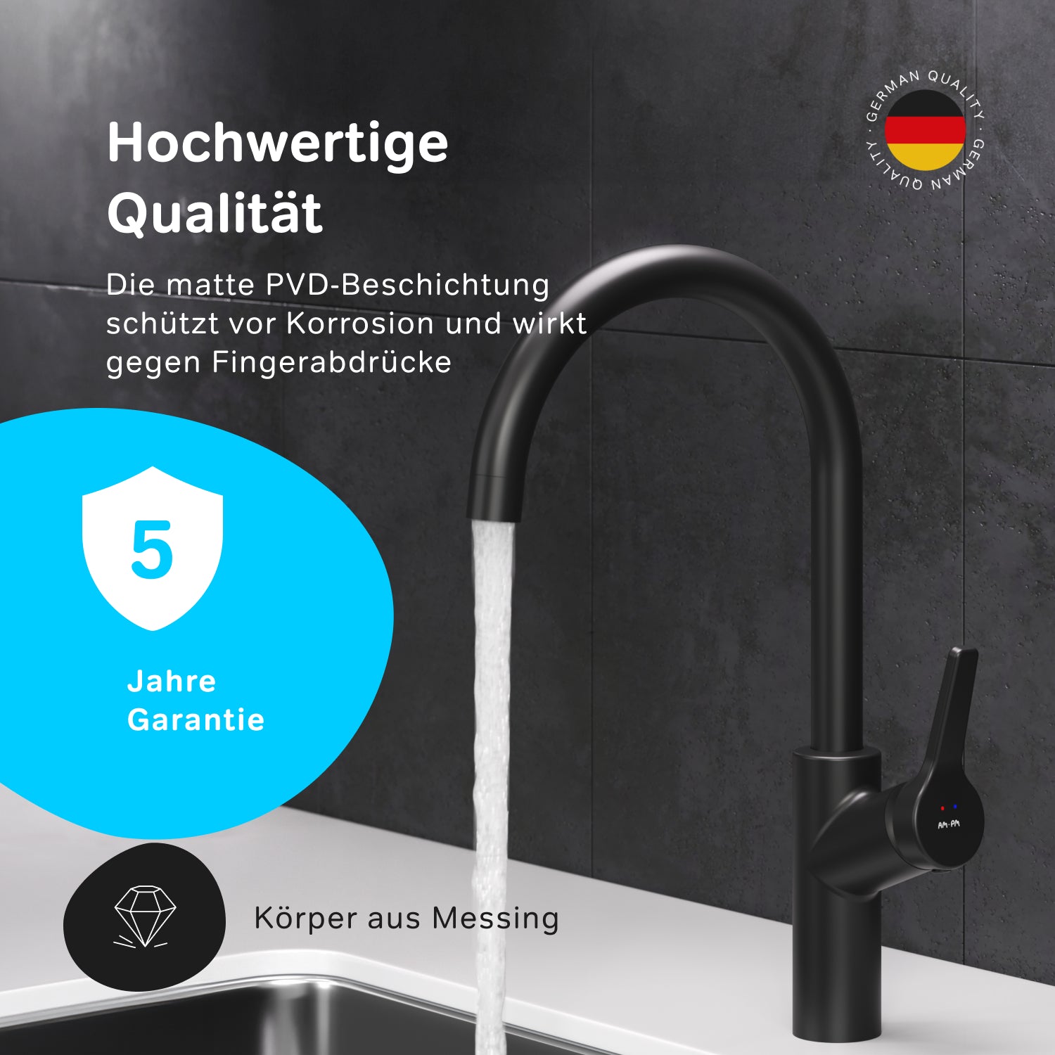 FXB07022 Küchenarmatur X-Joy S Spültischarmatur Küche Spültisch-Einhebelmischer, Schwarz ampm-store.de