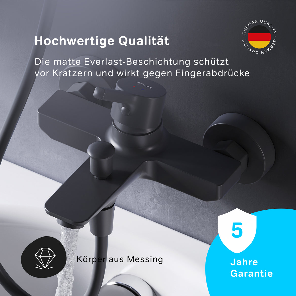 FXB10022 Wannenarmatur X-Joy S Mischbatterie Badewanne Wasserhahn Bad, Schwarz ampm-store.de