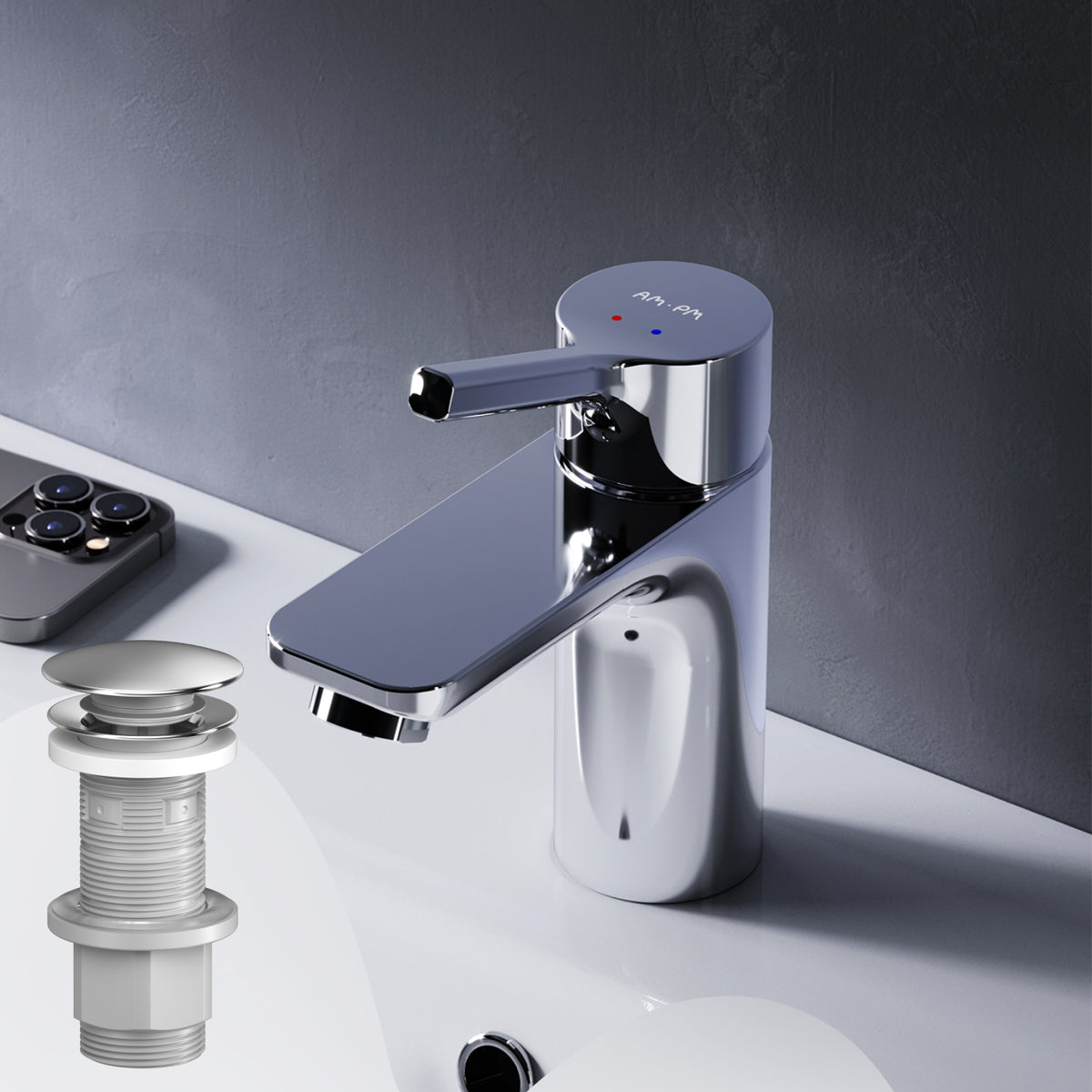 FXB82100 Bad Armatur X-Joy S Waschtischarmatur mit Klick-Ablaufgarnitur Wasserhahn ampm-store.de