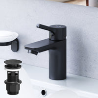 FXB82122 Bad Armatur X-Joy S Waschtischarmatur mit Klick-Ablaufgarnitur Wasserhahn, Schwarz ampm-store.de