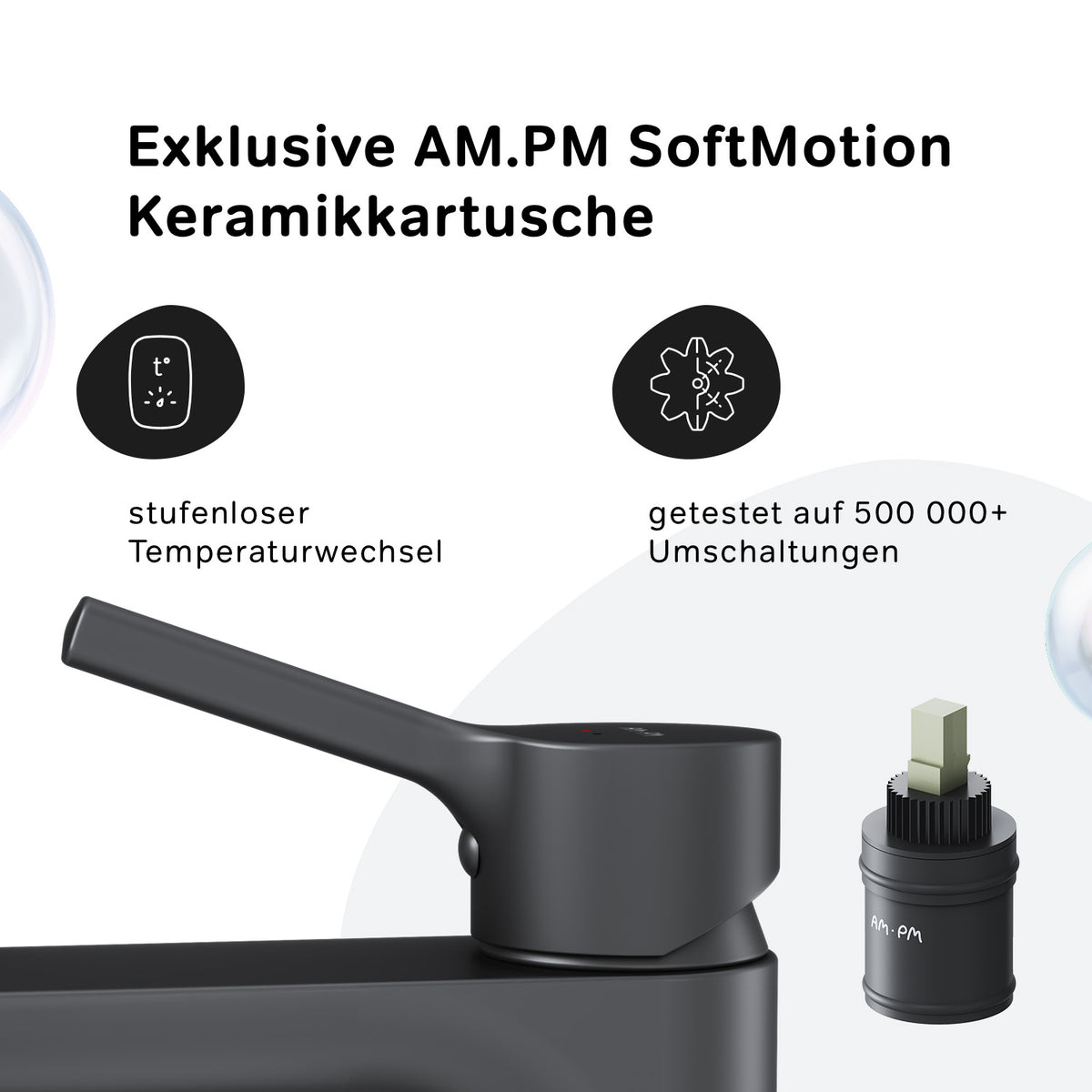 FXB82122 Bad Armatur X-Joy S Waschtischarmatur mit Klick-Ablaufgarnitur Wasserhahn, Schwarz ampm-store.de