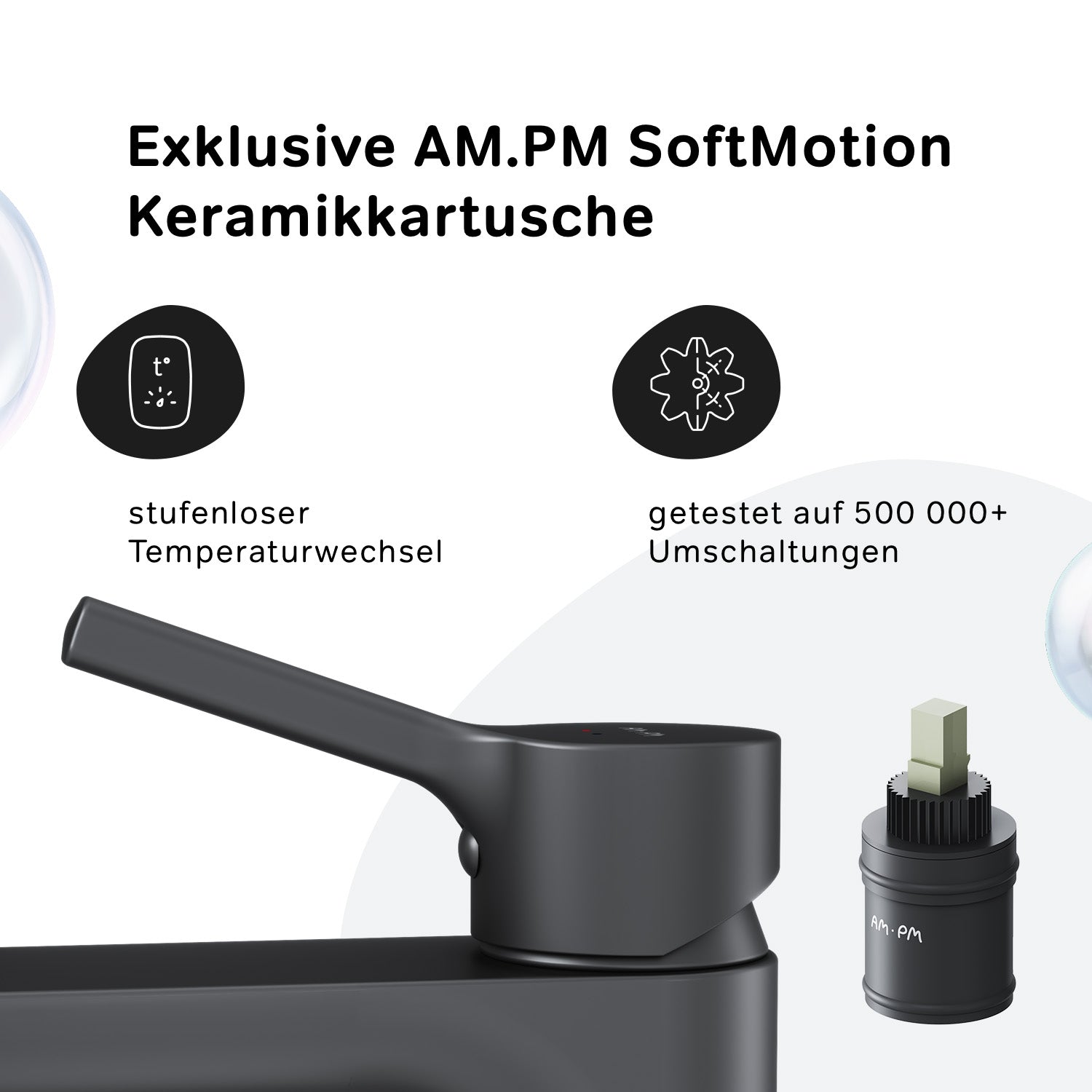 FXB82122 Bad Armatur X-Joy S Waschtischarmatur mit Klick-Ablaufgarnitur Wasserhahn, Schwarz ampm-store.de