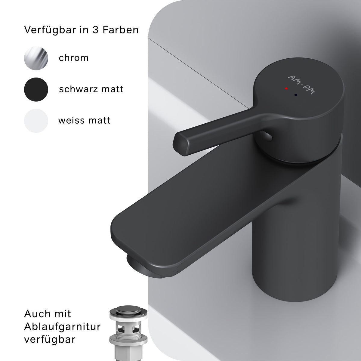 FXB82122 Bad Armatur X-Joy S Waschtischarmatur mit Klick-Ablaufgarnitur Wasserhahn, Schwarz ampm-store.de