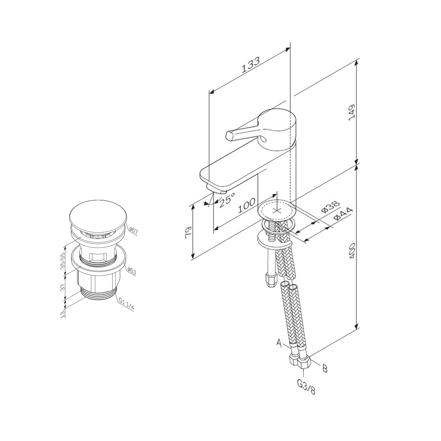 FXB82122 Bad Armatur X-Joy S Waschtischarmatur mit Klick-Ablaufgarnitur Wasserhahn, Schwarz ampm-store.de