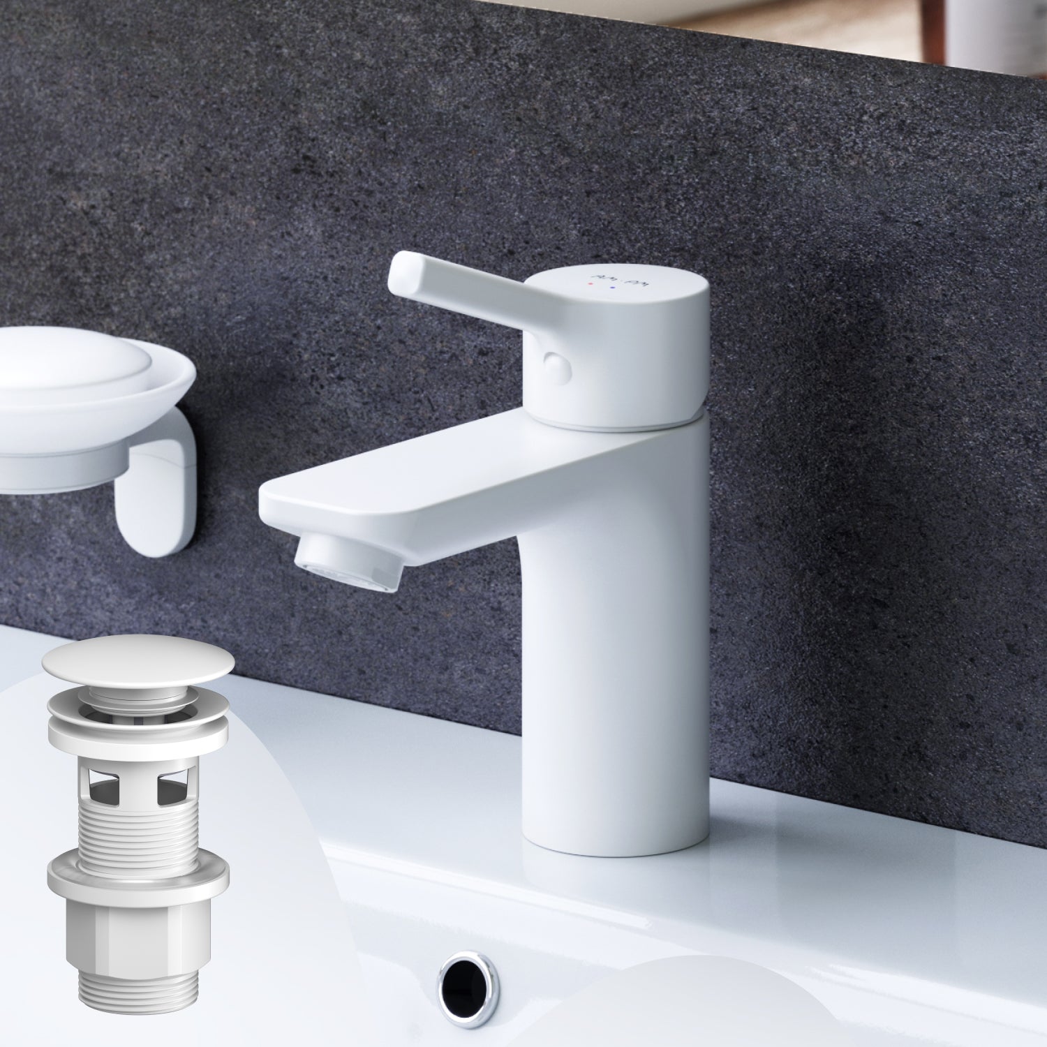 FXB82133 Bad Armatur X-Joy S Waschtischarmatur mit Klick-Ablaufgarnitur Wasserhahn, Weiß ampm-store.de