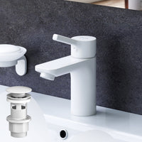 FXB82133 Bad Armatur X-Joy S Waschtischarmatur mit Klick-Ablaufgarnitur Wasserhahn, Weiß ampm-store.de