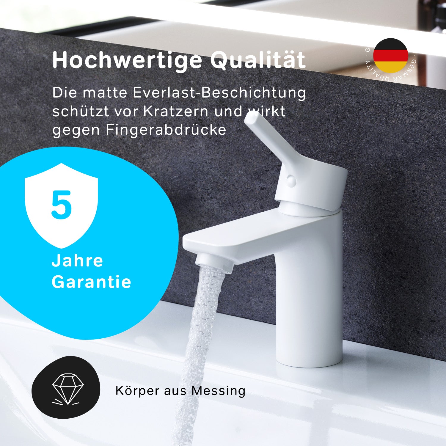 FXB82133 Bad Armatur X-Joy S Waschtischarmatur mit Klick-Ablaufgarnitur Wasserhahn, Weiß ampm-store.de