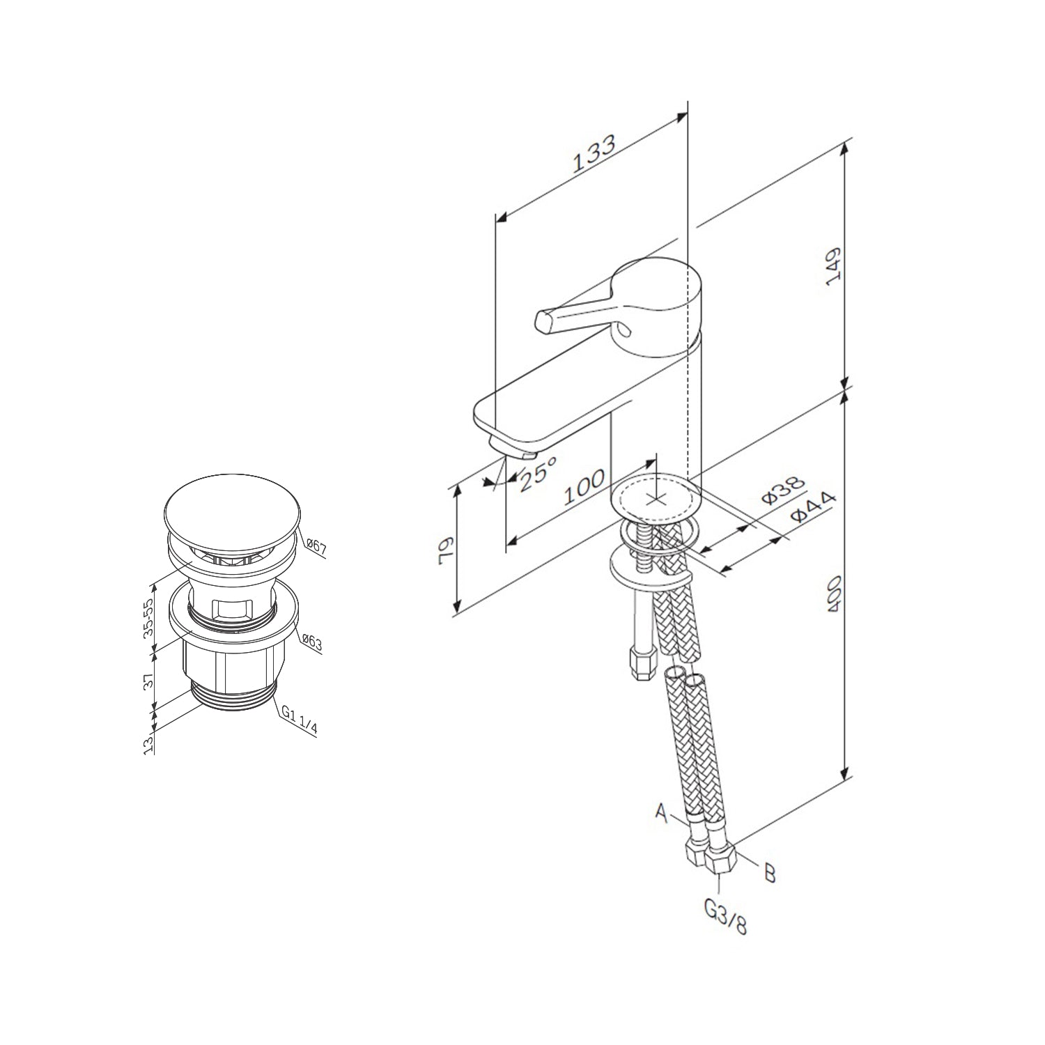 FXB82133 Bad Armatur X-Joy S Waschtischarmatur mit Klick-Ablaufgarnitur Wasserhahn, Weiß ampm-store.de