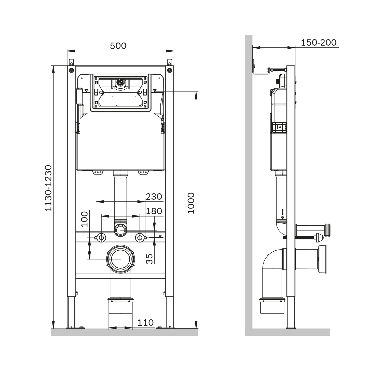 IIS90101. LA1900 Ensemble : WC suspendu + élément pré-encastré + plaque de poussée
