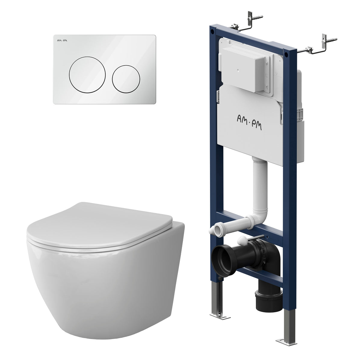 Ensemble WC complet avec bâti-support suspendu et plaque de commande blanche–IIS90101. LA1900