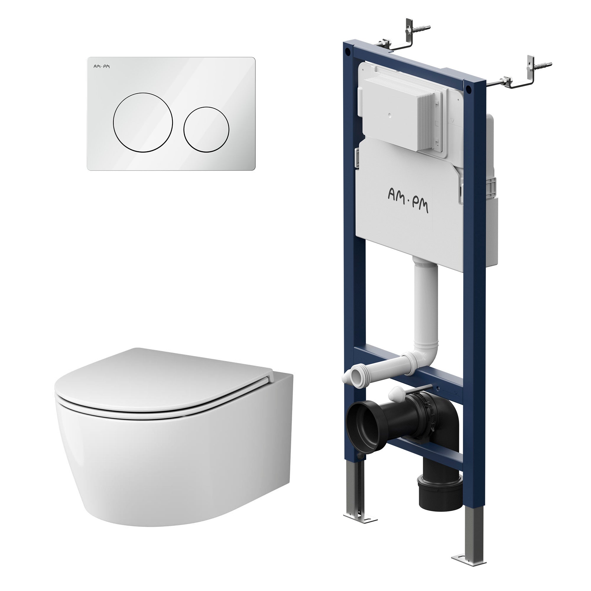 IIS90101. XB1700 Kit : WC suspendu + élément pré-encastré + plaque de poussée
