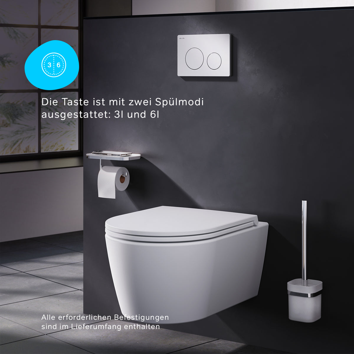 Ensemble de toilette complet X-Joy S avec élément mural et plaque d'actionnement blanche–IIS90101. XB1700
