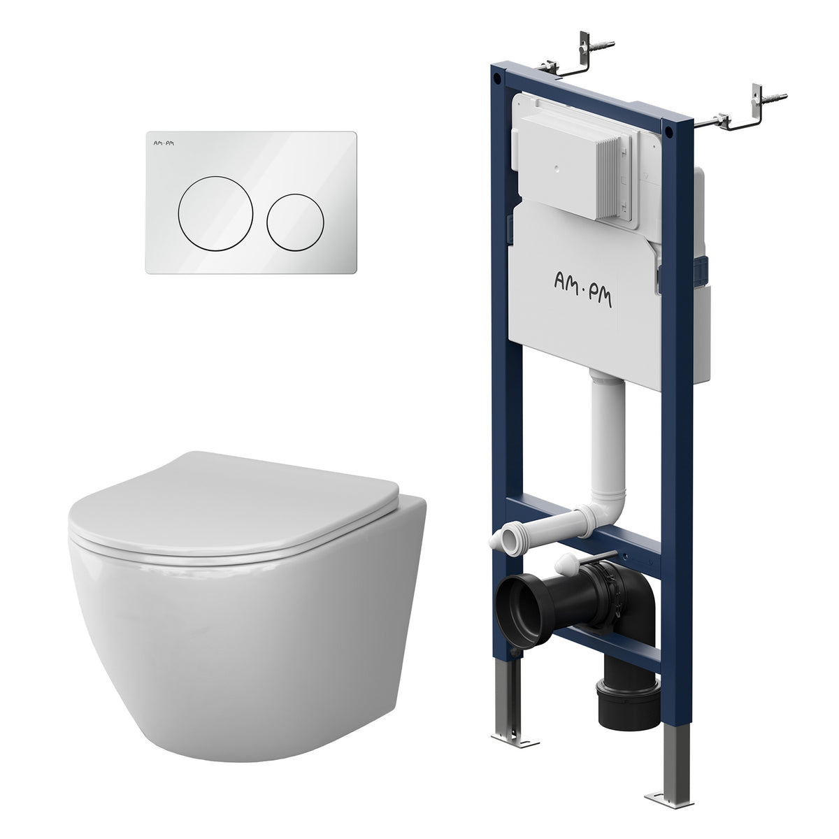 Ensemble de toilette complet X-Joy S avec élément mural et plaque d'actionnement blanche–IIS90101. XB1701