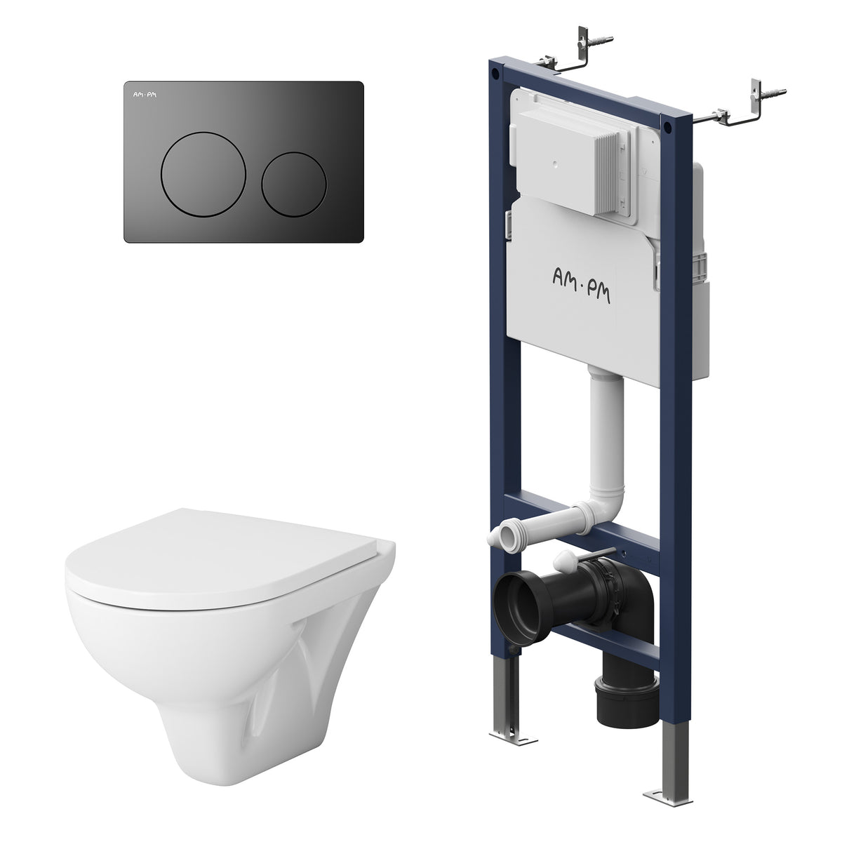 Ensemble WC complet Hit avec bâti-support et plaque de commande noire–IIS90138. TA1700