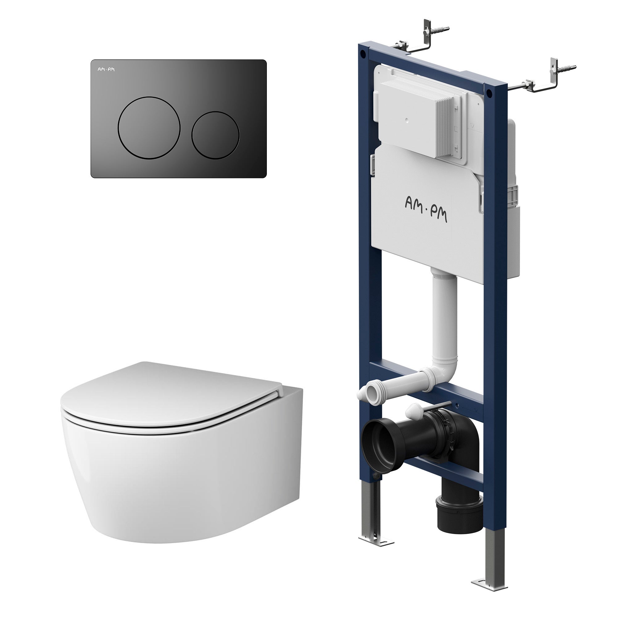 IIS90138. XB1700 Ensemble : WC suspendu + élément pré-encastré + plaque de poussée