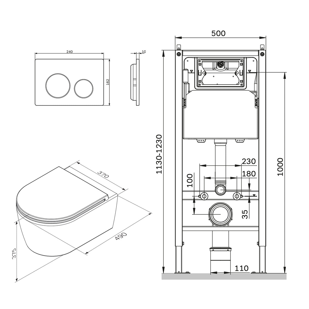 IIS90151.FA1700 Set: Wand-WC + Vorwandelement + Drückerplatte ampm-store.de