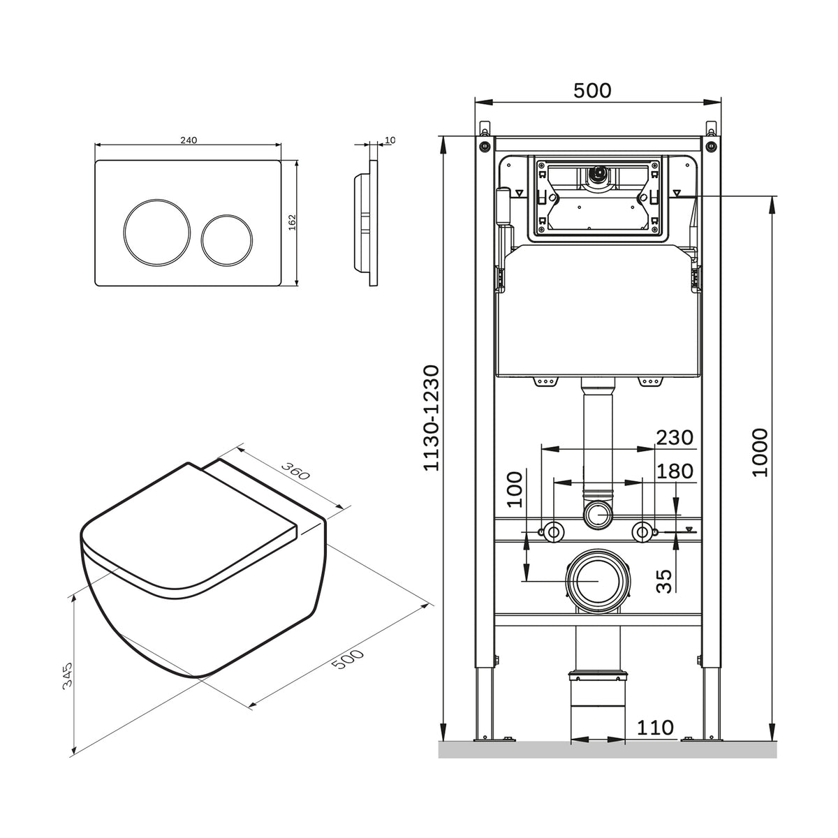 IIS90151.GA1700 Set: Wand-WC + Vorwandelement + Drückerplatte ampm-store.de