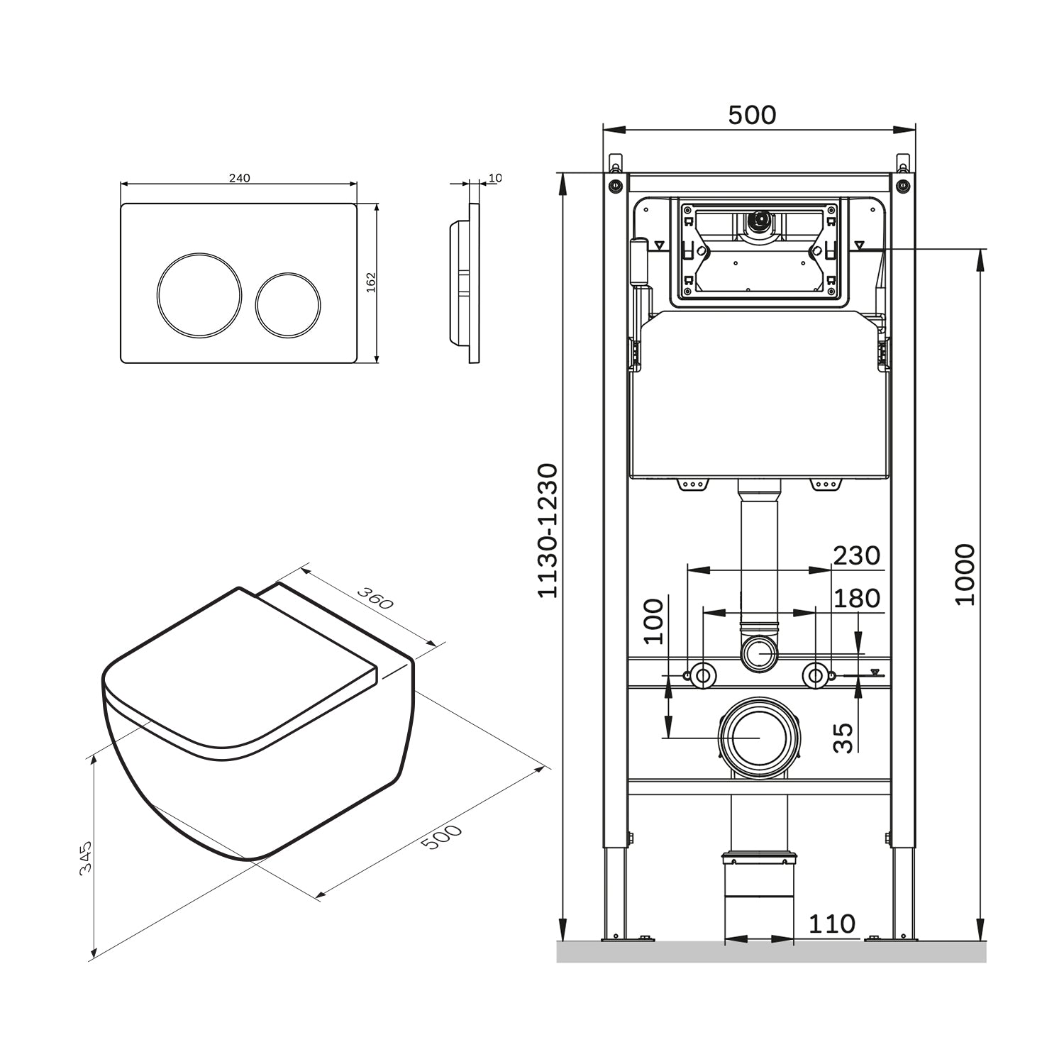IIS90151.GA1700 Set: Wand-WC + Vorwandelement + Drückerplatte ampm-store.de