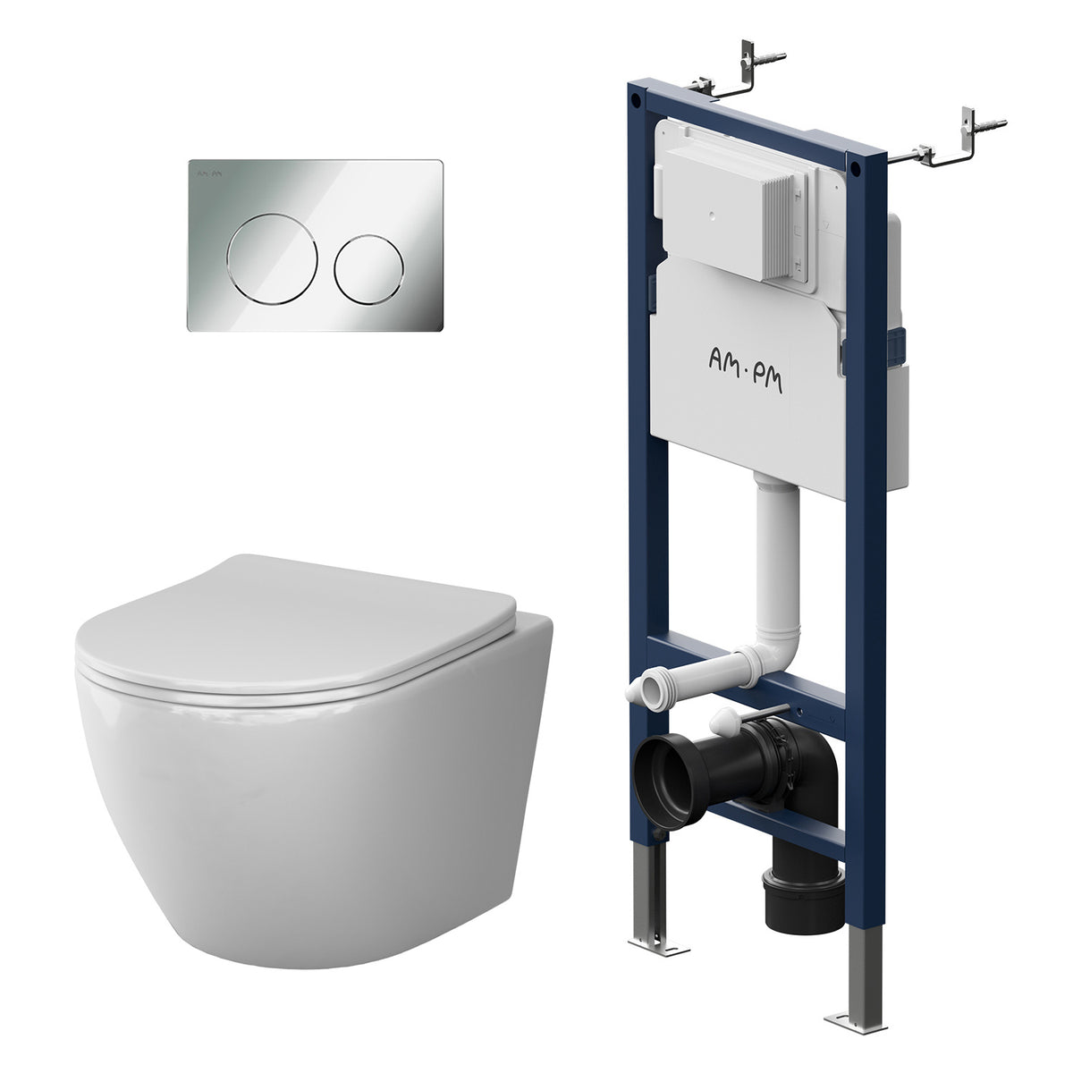 Ensemble WC complet avec bâti-support suspendu et plaque de commande chromée–IIS90151. LA1900