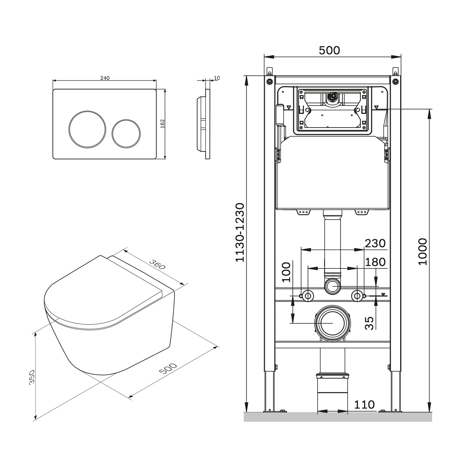 IIS90151.NA1700 Set: Wand-WC + Vorwandelement + Drückerplatte ampm-store.de
