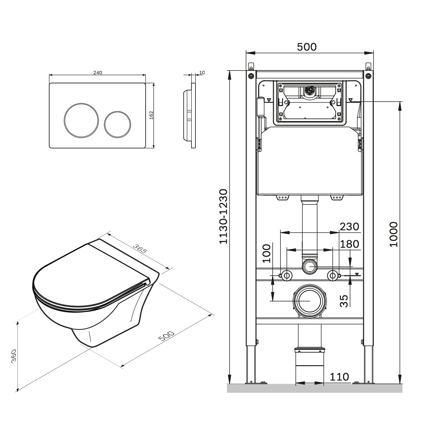 IIS90151.TA1700 Set: Wand-WC + Vorwandelement + Drückerplatte ampm-store.de
