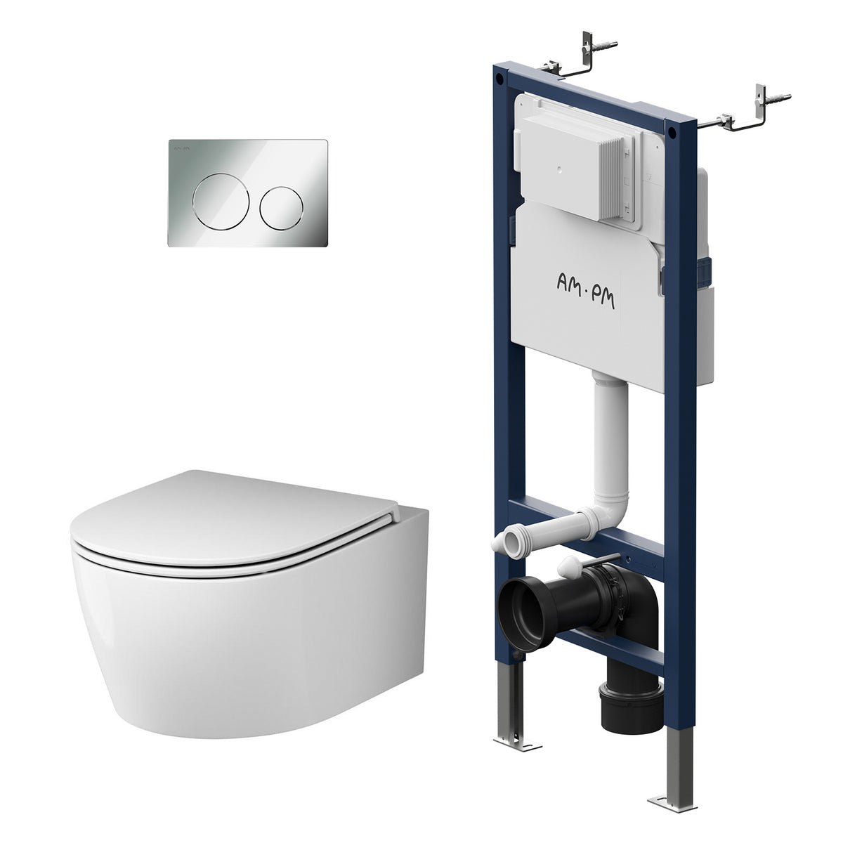 Ensemble de toilette complet X-Joy S avec élément mural et plaque d'actionnement chromée–IIS90151. XB1700