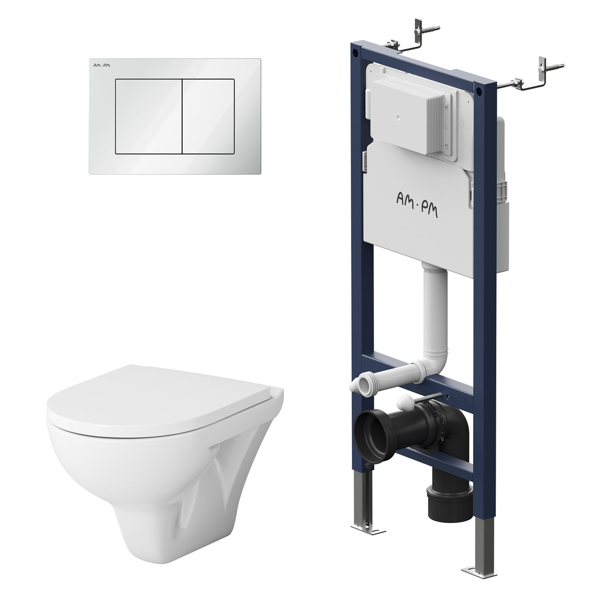 Ensemble WC complet Hit avec bâti-support et plaque de commande blanche–IIS90201. TA1700