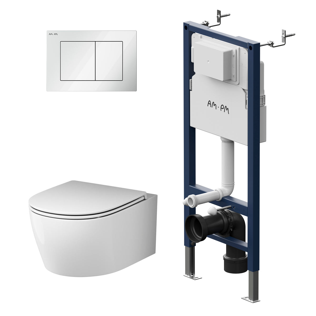Ensemble de toilette complet X-Joy S avec élément mural et plaque d'actionnement blanche–IIS90201. XB1700