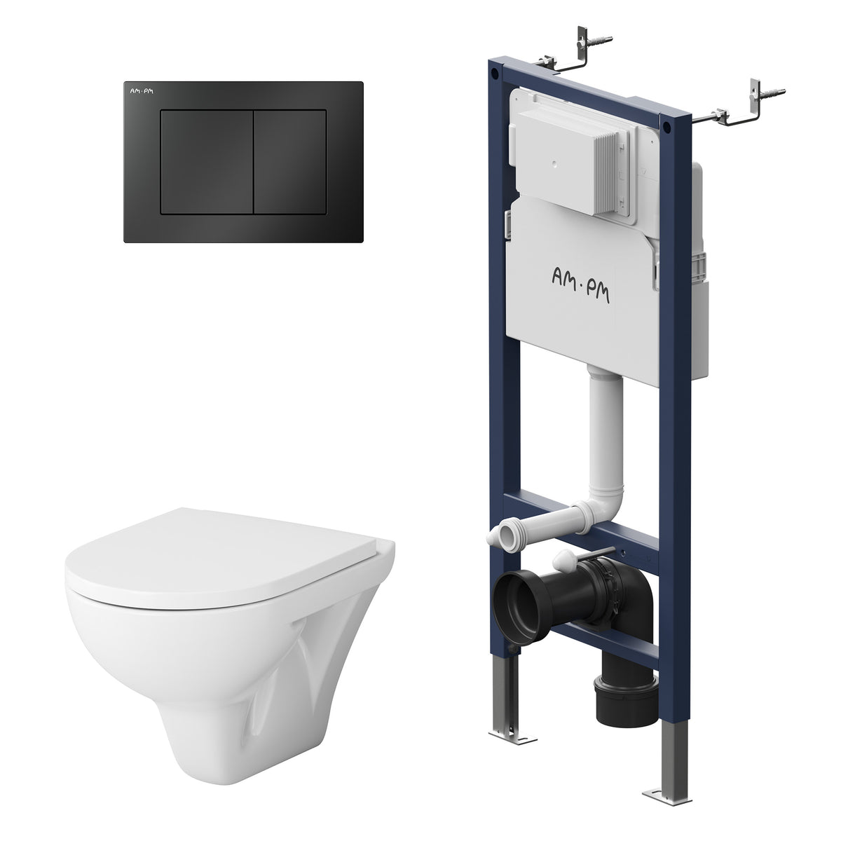 Ensemble WC complet Hit avec bâti-support et plaque de commande noire–IIS90238. TA1700