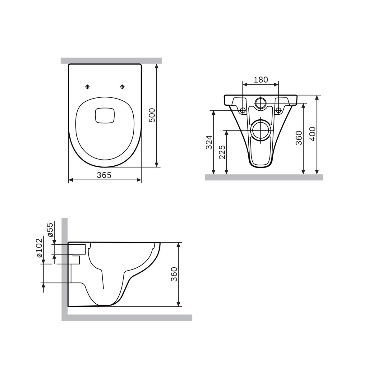 Ensemble WC complet Hit avec bâti-support et plaque de commande noire–IIS90238. TA1700