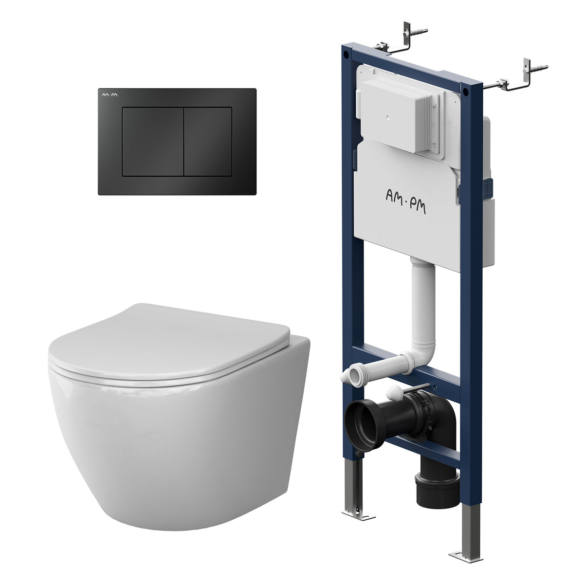 Ensemble de toilette complet X-Joy S avec élément mural et plaque d'actionnement noire–IIS90238. XB1701