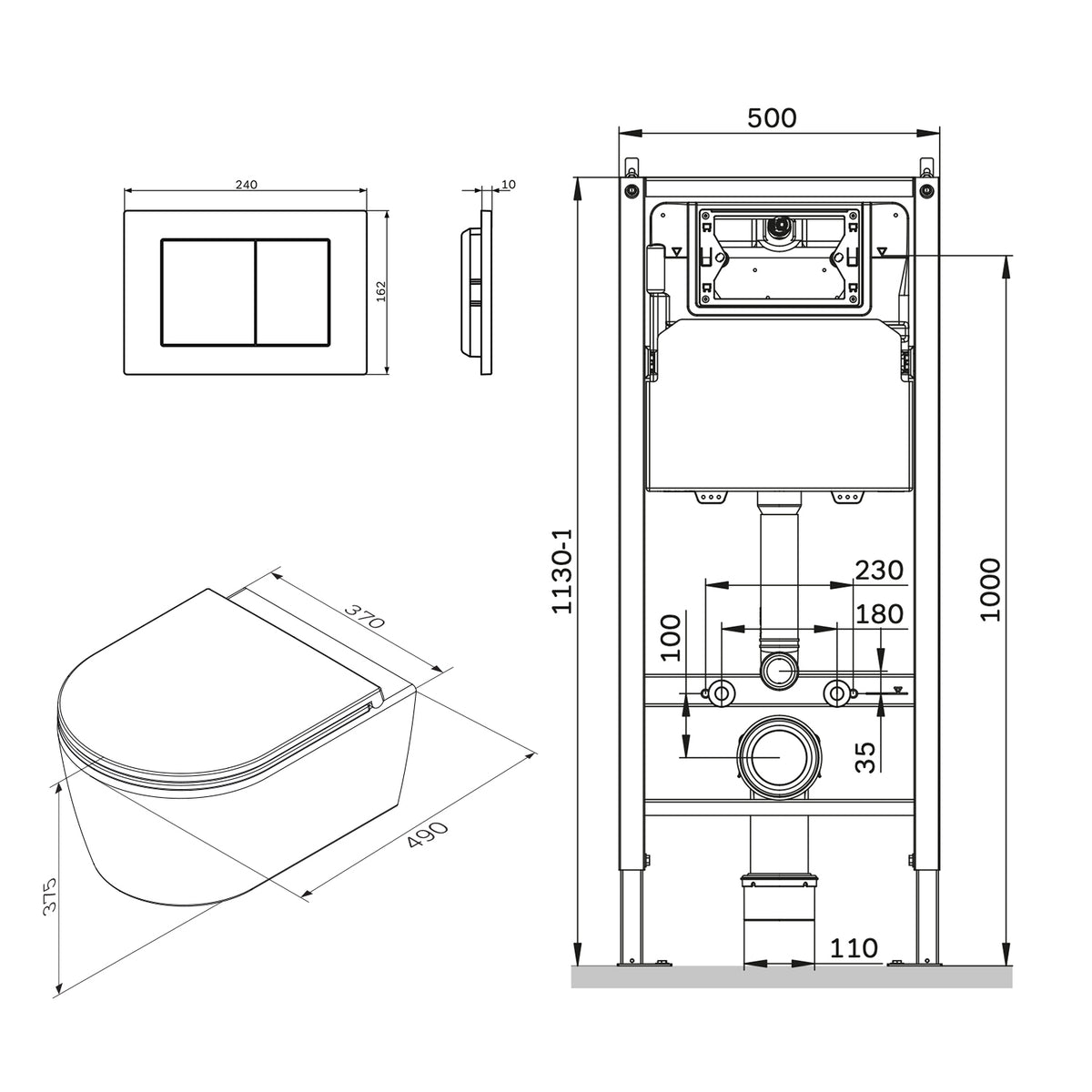 IIS90251.FA1700 Set: Wand-WC + Vorwandelement + Drückerplatte ampm-store.de