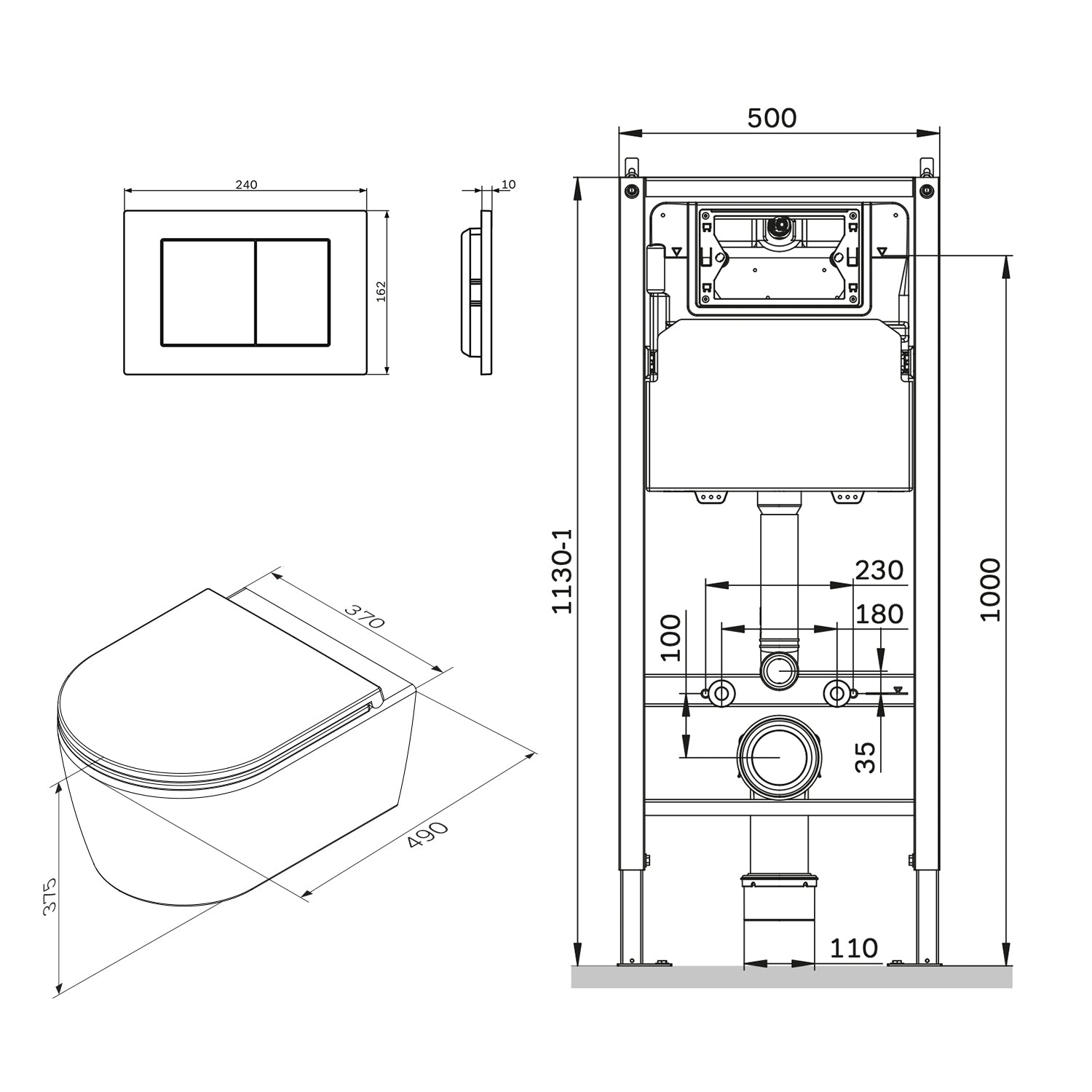 IIS90251.FA1700 Set: Wand-WC + Vorwandelement + Drückerplatte ampm-store.de