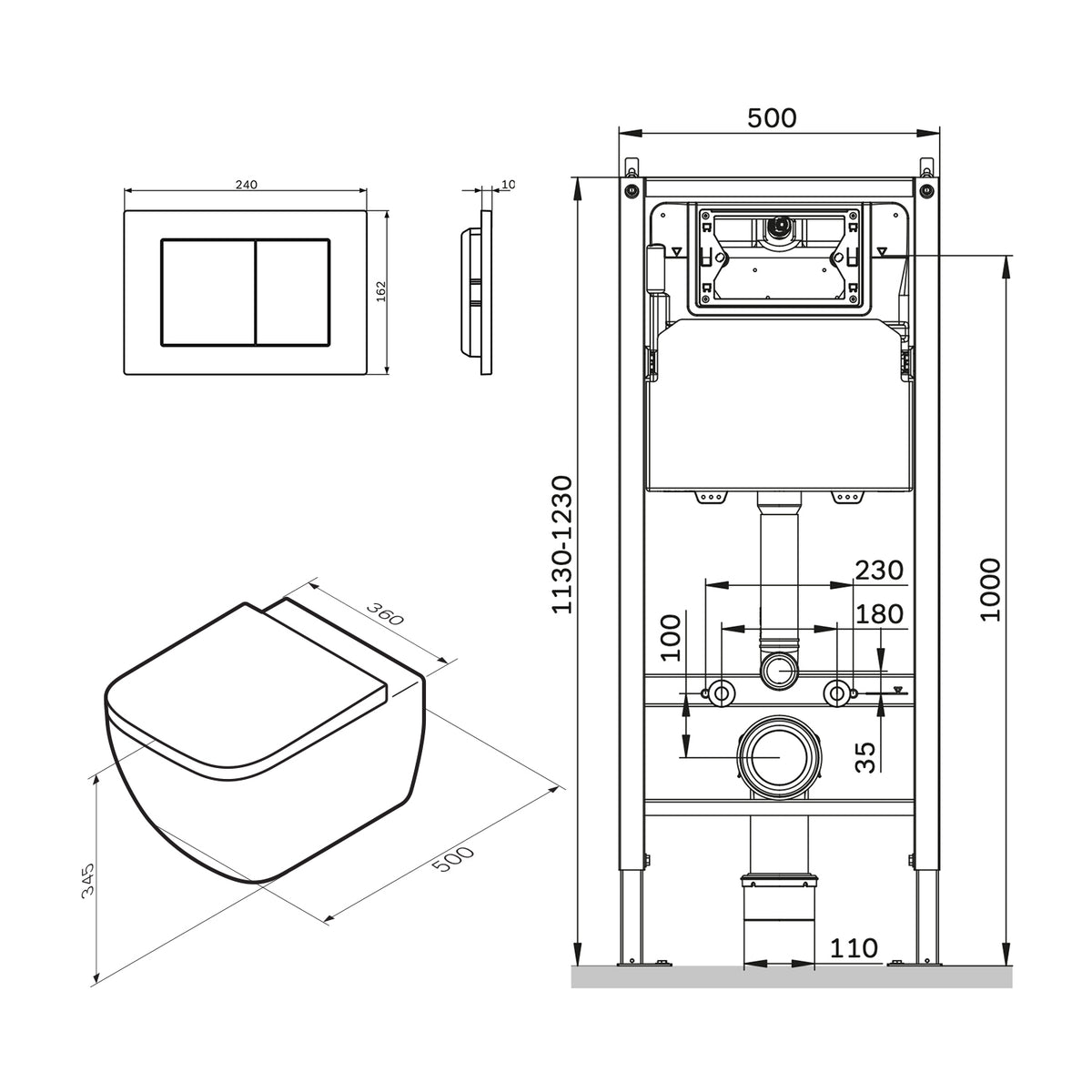 IIS90251.GA1700 Set: Wand-WC + Vorwandelement + Drückerplatte ampm-store.de