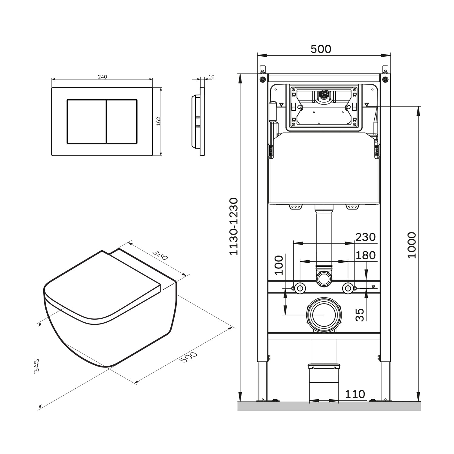 IIS90251.GA1700 Set: Wand-WC + Vorwandelement + Drückerplatte ampm-store.de