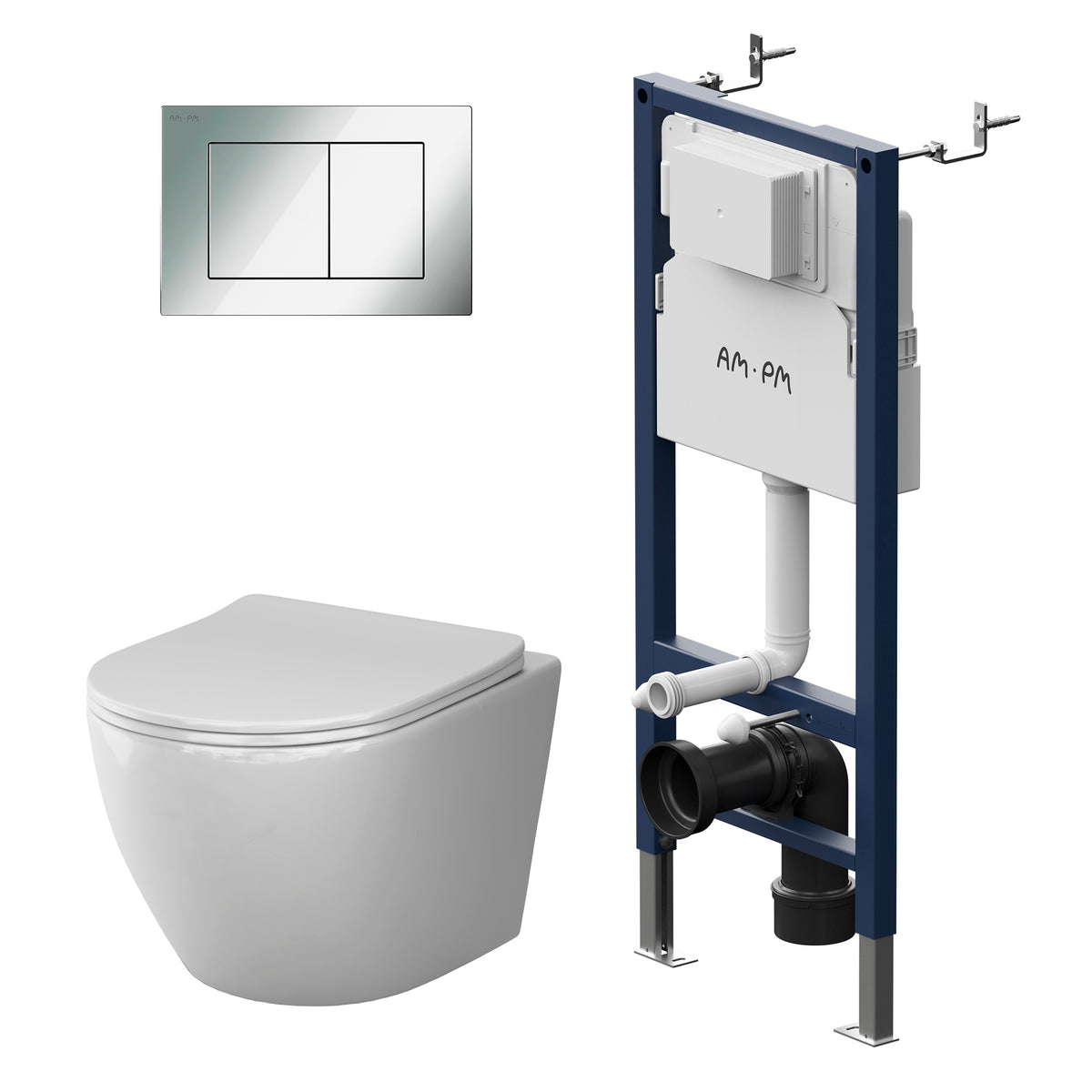 Ensemble WC complet avec bâti-support suspendu et plaque de commande chromée–IIS90251. LA1900