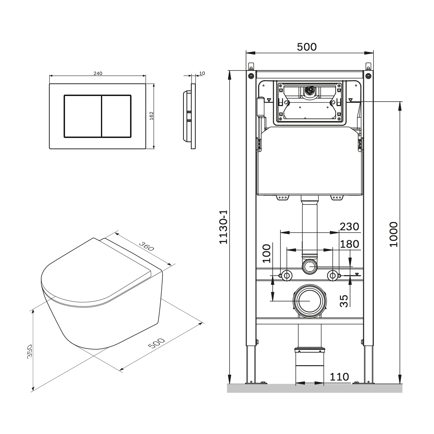 IIS90251.NA1700 Set: Wand-WC + Vorwandelement + Drückerplatte ampm-store.de
