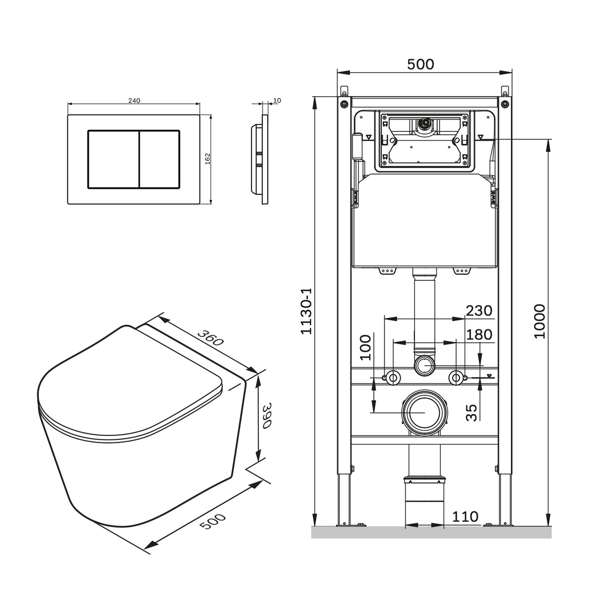 IIS90251.PA1900 Set: Wand-WC + Vorwandelement + Drückerplatte ampm-store.de