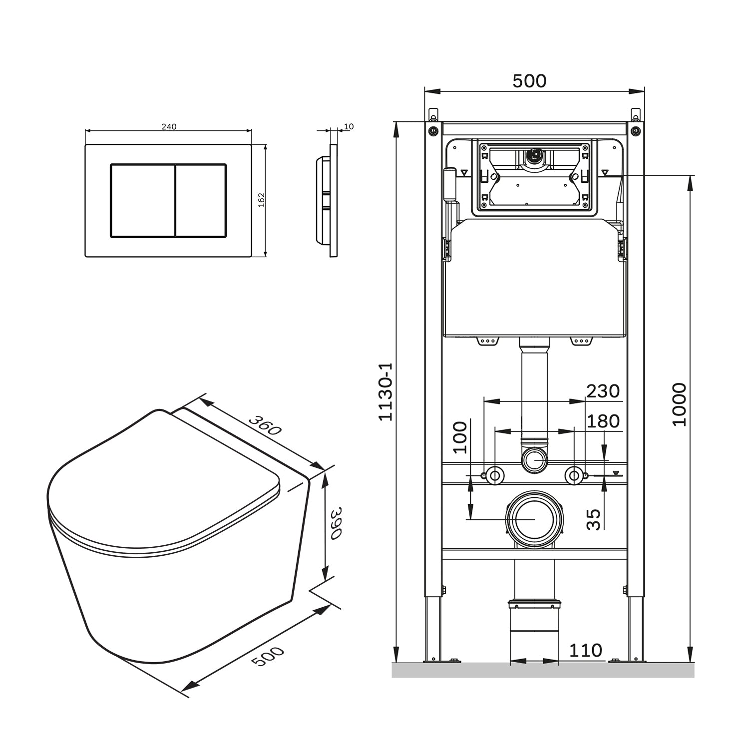 IIS90251.PA1900 Set: Wand-WC + Vorwandelement + Drückerplatte ampm-store.de