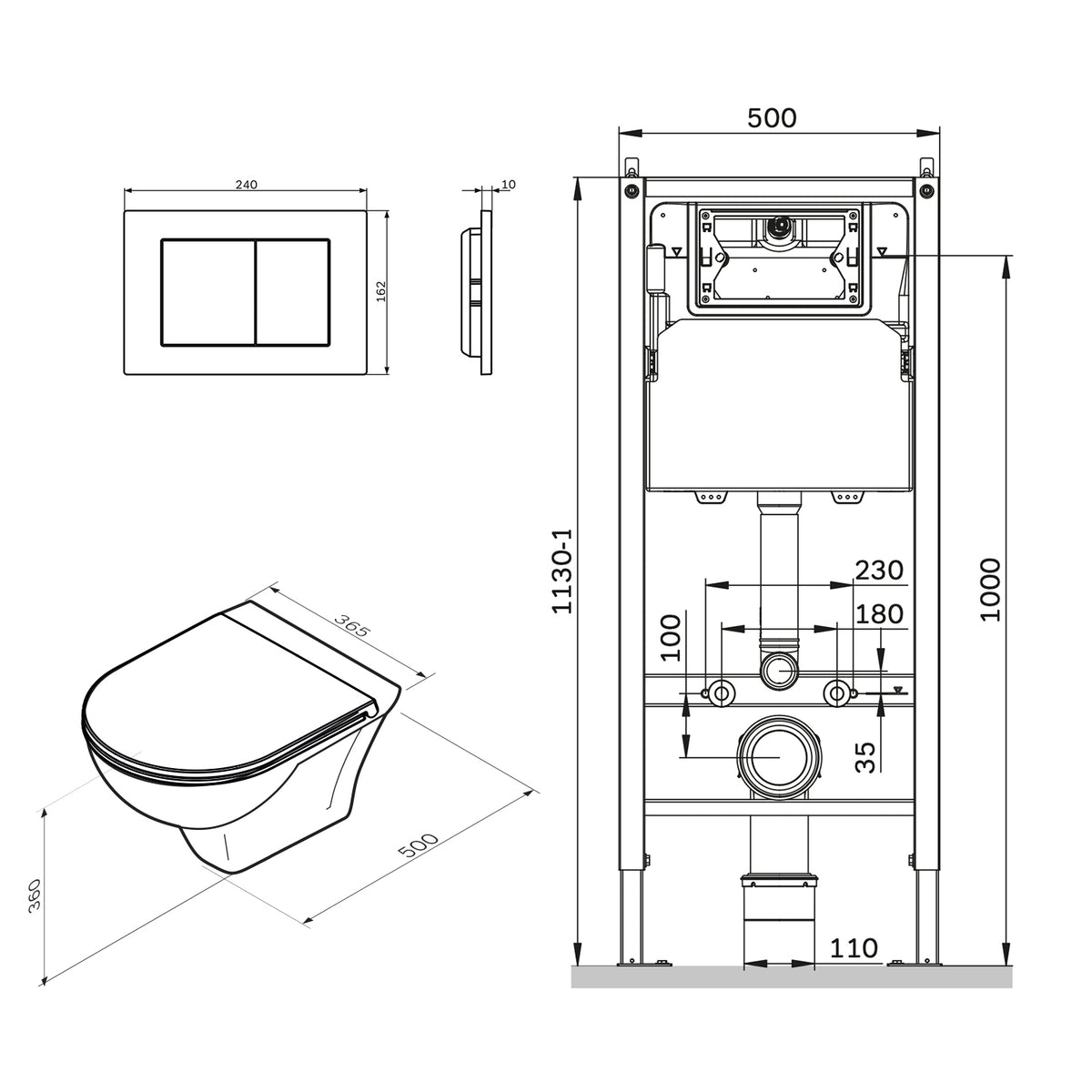 IIS90251.TA1700 Set: Wand-WC + Vorwandelement + Drückerplatte ampm-store.de