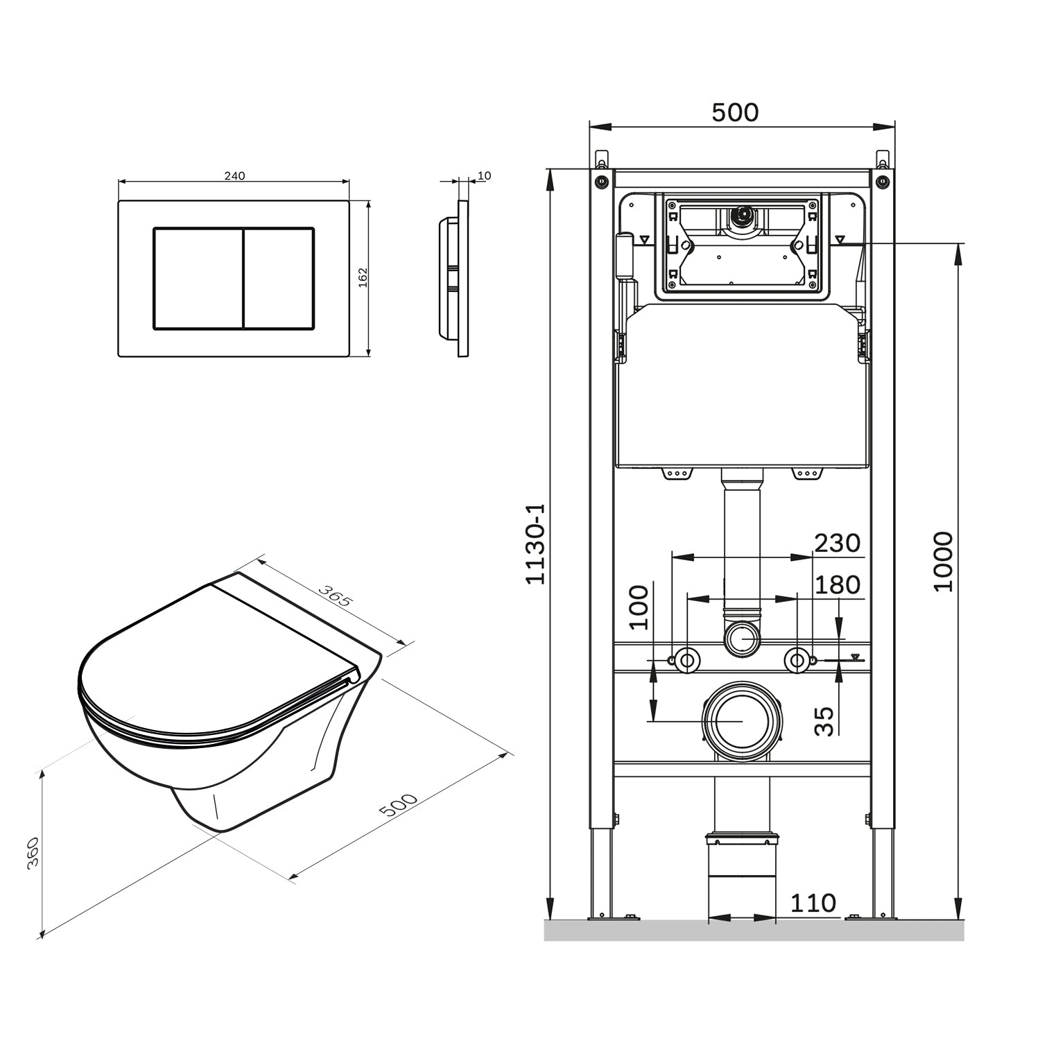 IIS90251.TA1700 Set: Wand-WC + Vorwandelement + Drückerplatte ampm-store.de