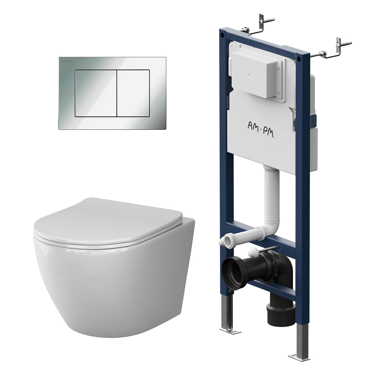 Ensemble de toilette complet X-Joy S avec élément mural et plaque d'actionnement chromée–IIS90251. XB1701