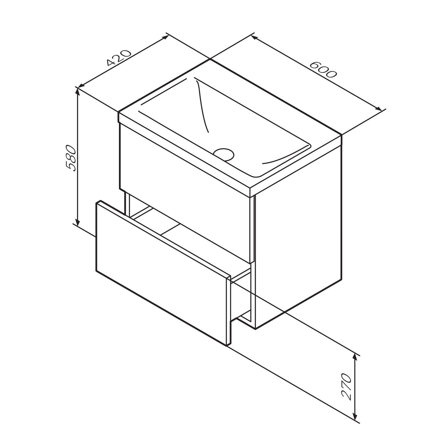 MGA-FHX06022WG-WCC0602WG Meuble sous-vasque avec vasque, 60 cm, 2 tiroirs Meuble de salle de bain Gem vasque avec meuble bas