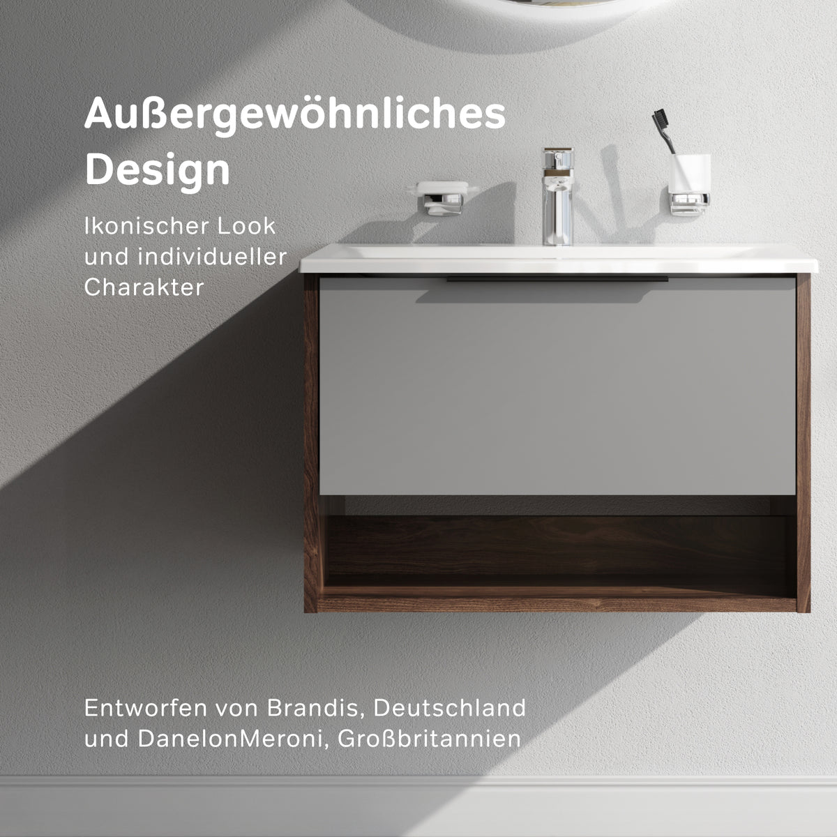 MNA-FHX0601GM-WCC0602WG Waschtischunterschrank mit Becken, 60 cm, 1 Schublade + offene Nische, Graphit matt ampm-store.de