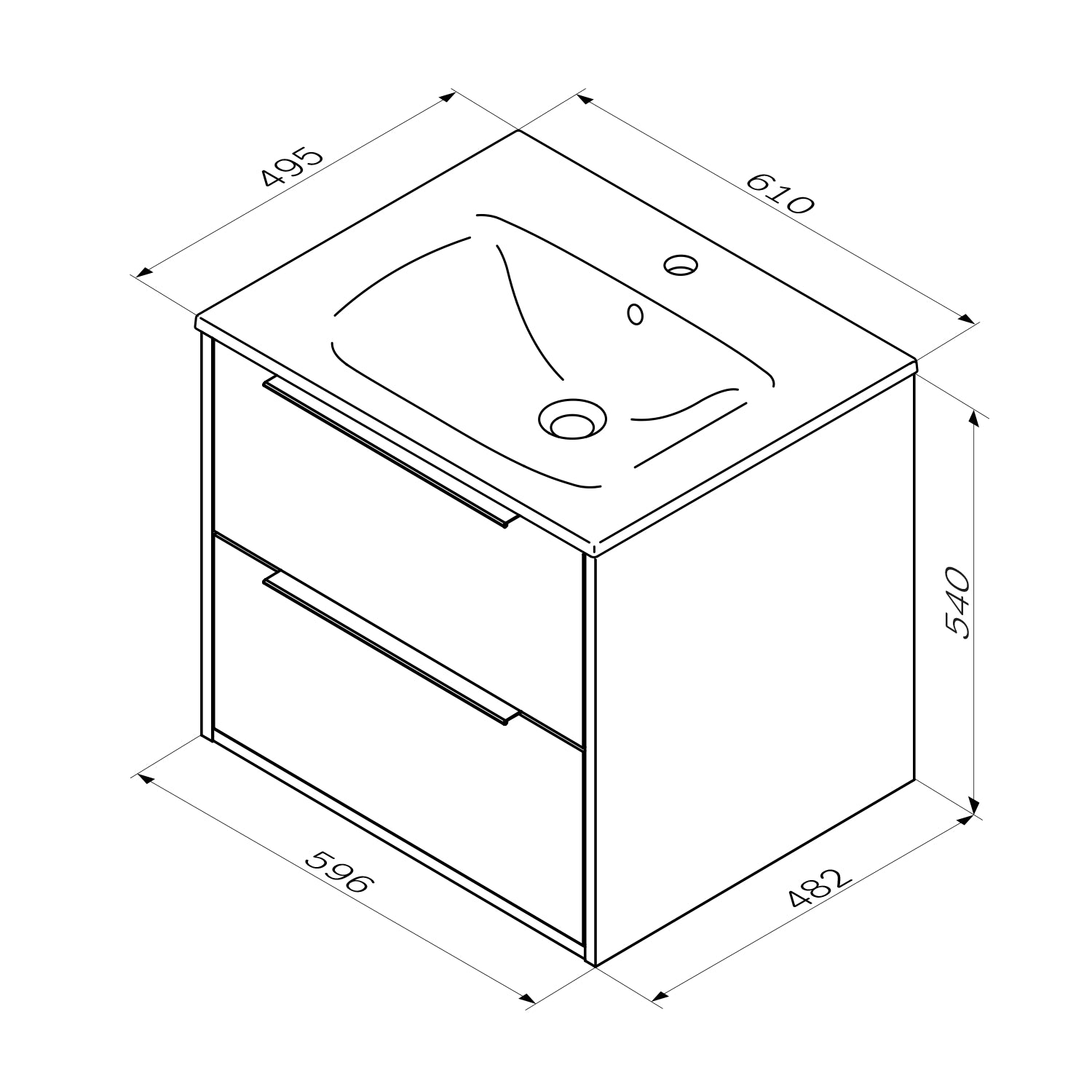 MNA-FHX0602GM-WCC0602WG Waschtischunterschrank mit Becken, 60 cm, 2 Schubladen, Graphit matt ampm-store.de