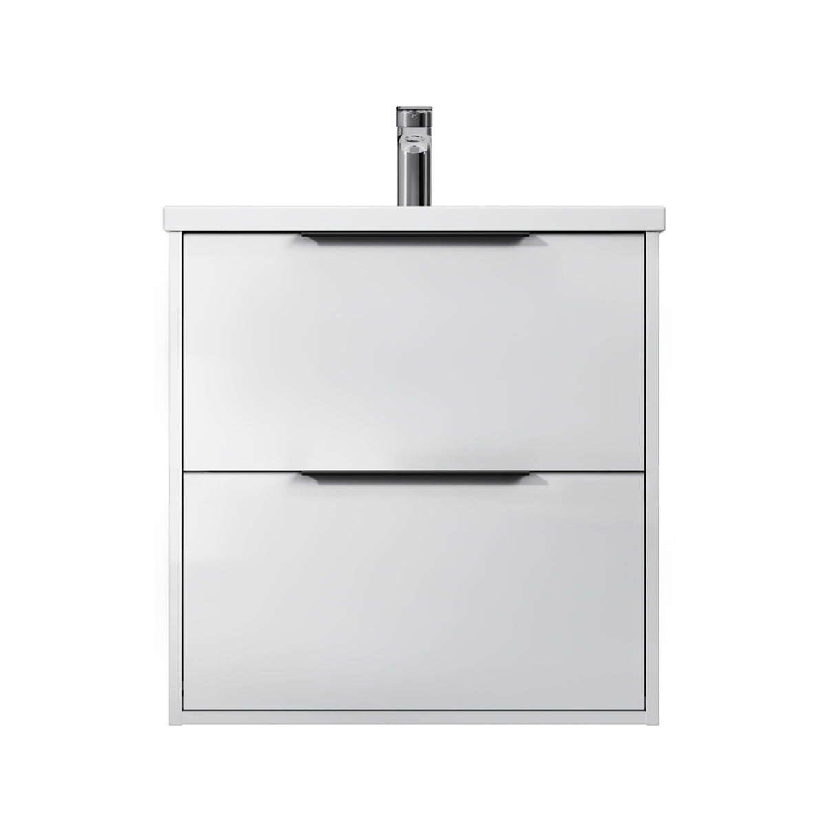 Meuble vasque avec lavabo, 60 cm, livré à plat, 2 tiroirs, blanc brillant–MNA-FHX0602WGSP-WCC0602WG