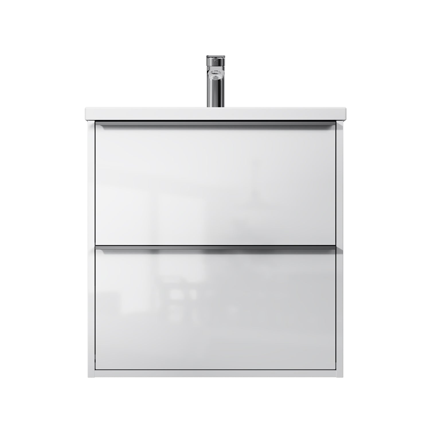 MNA-FHX0602WGSP-WCC0602WG Meuble sous-vasque avec vasque, livré en kit, 60 cm, 2 tiroirs, blanc brillant